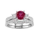 10k White Gold Lab-created Ruby, White Sapphire & 1/6 Carat T.w. Diamond Engagement Ring Set, Women's, Red