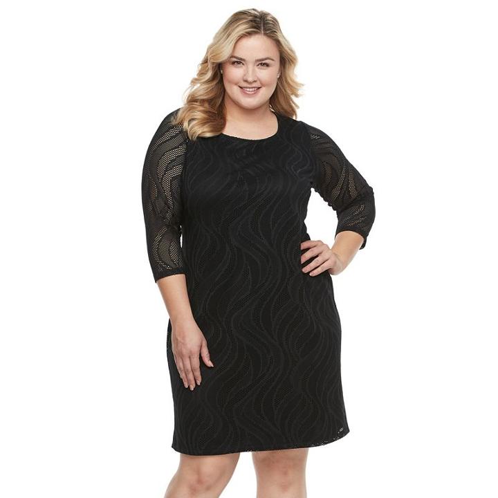 Plus Size Dana Buchman Lace Shift Dress, Women's, Size: 1xl, Black