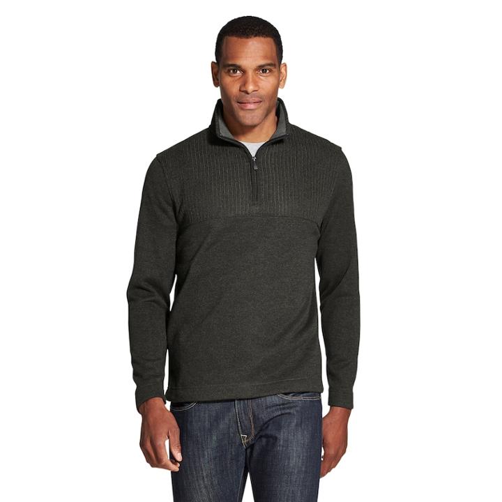 Men's Van Heusen Flex Colorblock Quarter-zip Fleece Pullover, Size: Large, Med Green