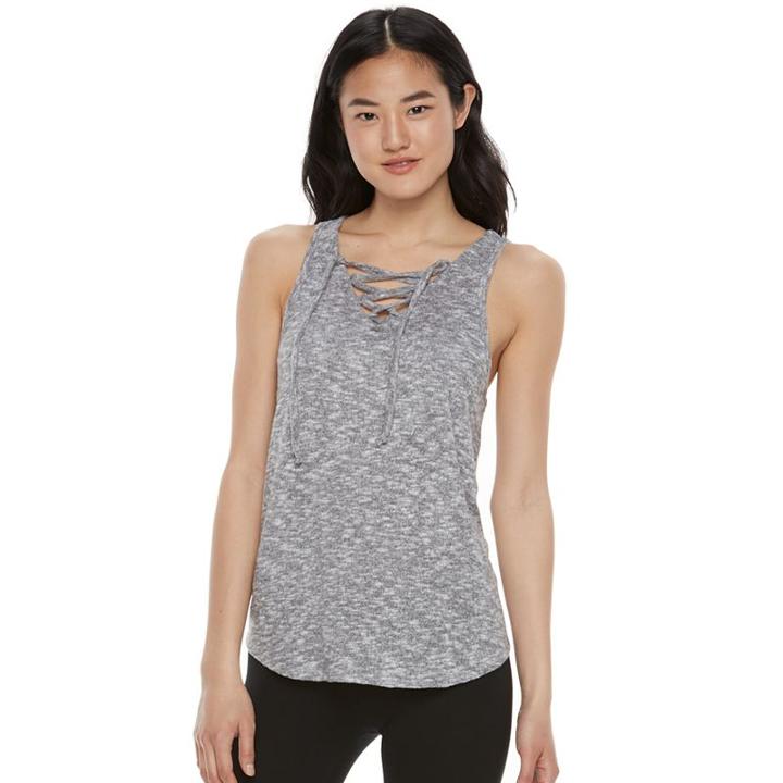 Juniors' So&reg; High Low Lace-up Tank, Girl's, Size: Large, Dark Grey