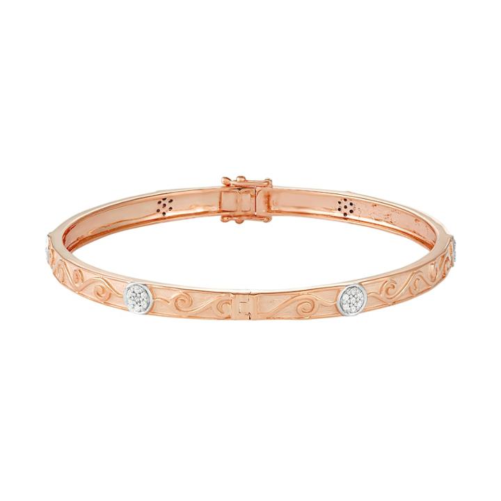 14k Rose Gold Over Silver 1/3 Carat T.w. Diamond Filigree Bangle Bracelet, Women's, White