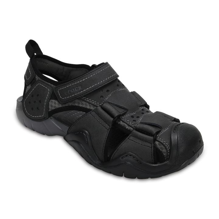 Crocs Swiftwater Men's Leather Fisherman Sandals, Size: 9, Dark Brown