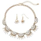 White Seed Bead Semicircle Choker Necklace & Drop Earring Set, Women's