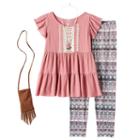Girls 7-16 & Plus Size Knitworks Ruffle Tunic & Patterned Leggings Set With Necklace & Crossbody Purse, Size: Xxl Plus, Lt Orange