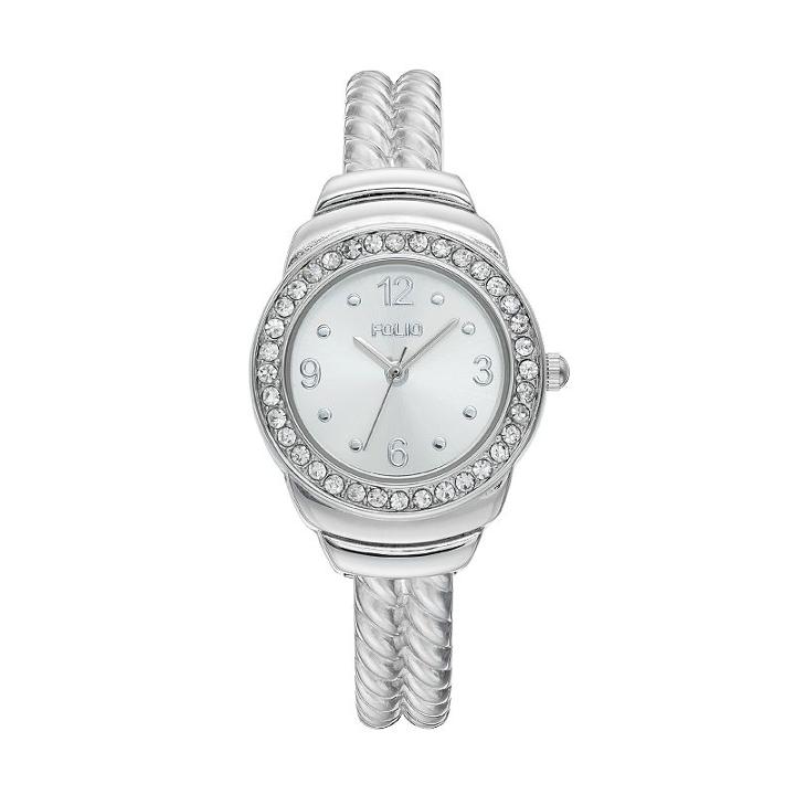Folio Women's Crystal Twisted Cuff Watch, Size: Small, Grey