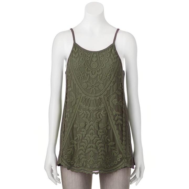 Juniors' Rewind Embroidered Cage Back Tank, Teens, Size: Small, Green Oth