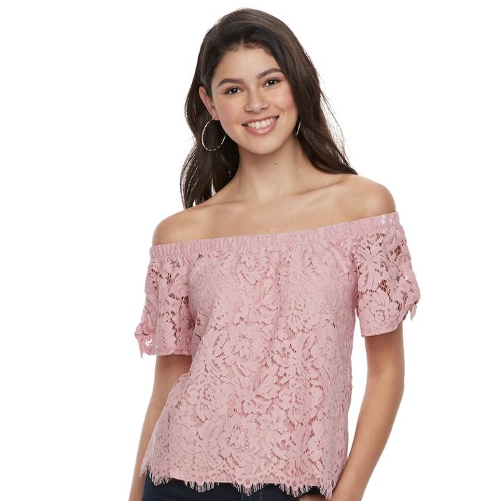Juniors' Liberty Love Lace Off-the-shoulder Top, Teens, Size: Small, Med Pink