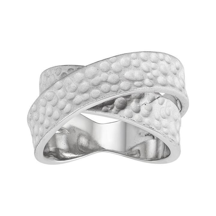 Journee Collection Sterling Silver Hammered Crisscross Ring, Women's, Size: 7, Grey