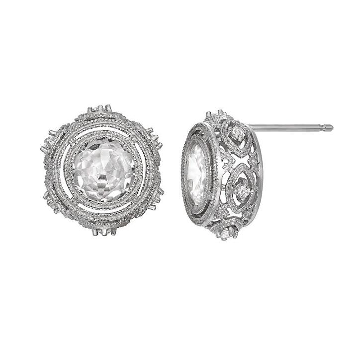 Sterling Silver Lab-created White Sapphire Openwork Stud Earrings, Women's