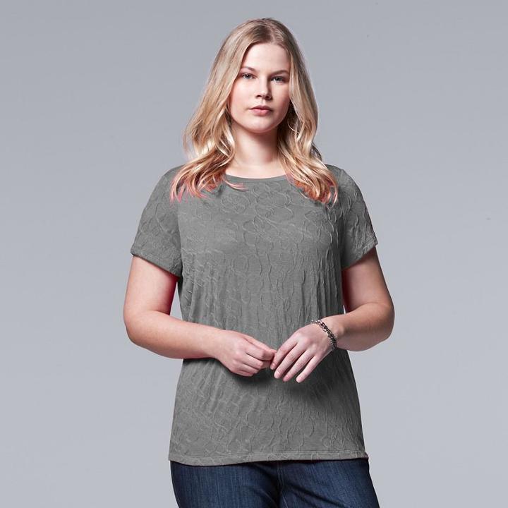 Plus Size Simply Vera Vera Wang Windy Jacquard Tee, Women's, Size: 2xl, Med Grey