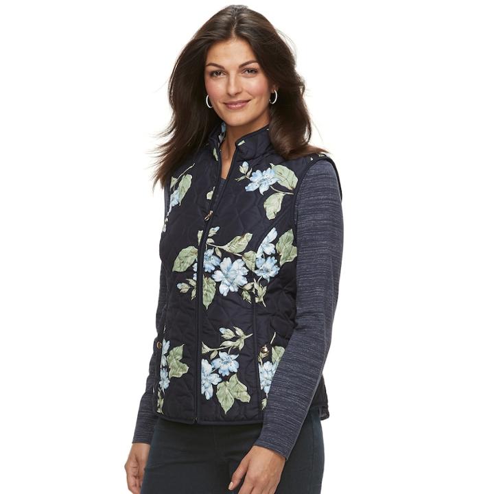 Women's Croft & Barrow&reg; Classic Quilted Vest, Size: Small, Dark Blue