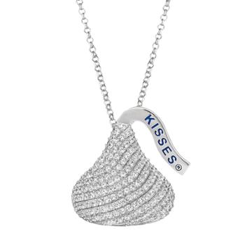 Rhodium-plated Sterling Silver Cubic Zirconia Hershey's Kiss Pendant, Women's, Size: 18, White