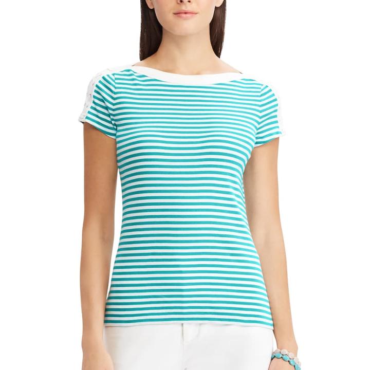 Women's Chaps Striped Lace-up Shoulder Tee, Size: Small, Blue