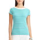 Women's Chaps Striped Lace-up Shoulder Tee, Size: Small, Blue