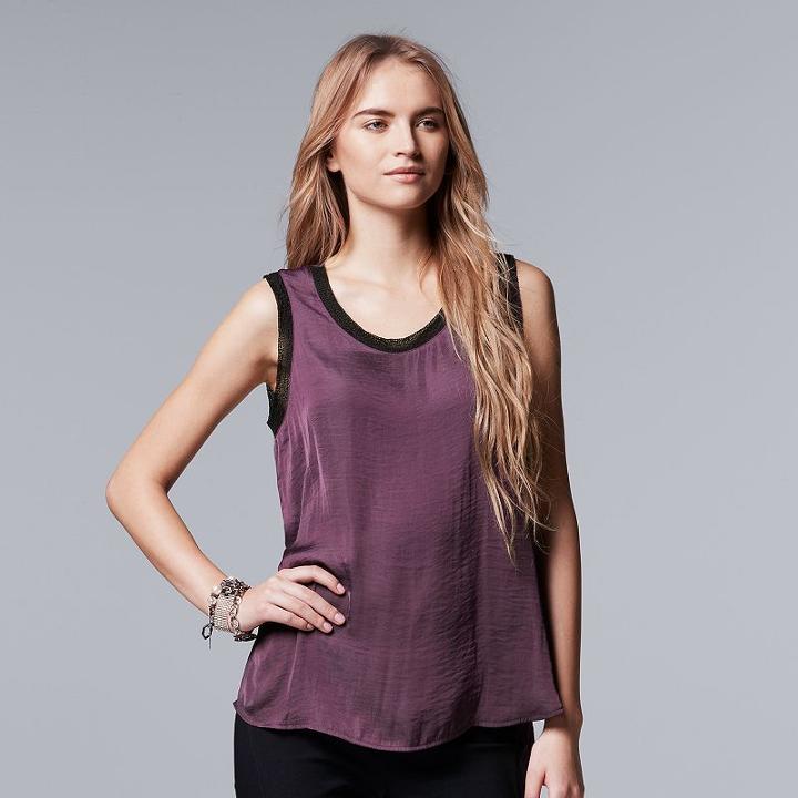 Women's Simply Vera Vera Wang Silky Tank, Size: Medium, Purple