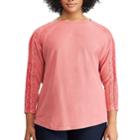 Plus Size Chaps Lace-trim Boatneck Tee, Women's, Size: 2xl, Pink