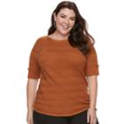 Plus Size Apt. 9&reg; Textured Ruched Boatneck Sweater, Women's, Size: 2xl, Drk Orange