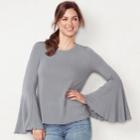 Women's Lc Lauren Conrad Striped Flare-sleeve Tee, Size: Small, Grey