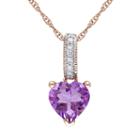 Amethyst And Diamond Accent 10k Rose Gold Heart Pendant Necklace, Women's, Size: 17, Purple