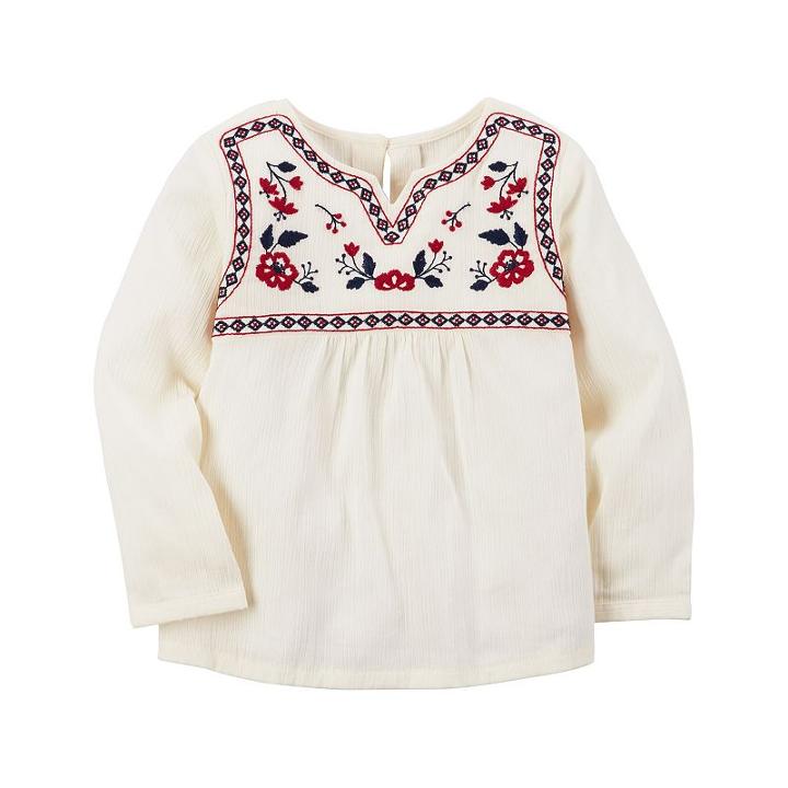 Girls 4-8 Carter's Embroidered Red Flower Babydoll Top, Size: 6, White Oth