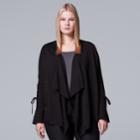 Plus Size Simply Vera Vera Wang Tie-accent Flyaway Cardigan, Women's, Size: 3xl, Black