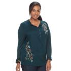 Plus Size Sonoma Goods For Life&trade; Embroidered Henley Peasant Top, Women's, Size: 3xl, Dark Blue