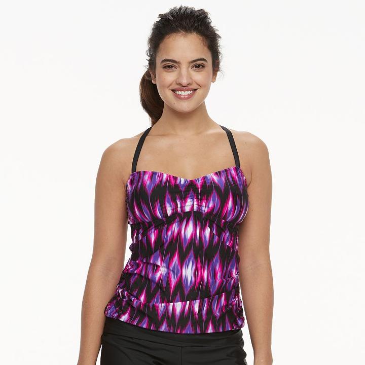 Women's N Island Fever Ikat Ruched Tankini Top, Size: Small, Black