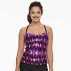 Women's N Island Fever Ikat Ruched Tankini Top, Size: Small, Black