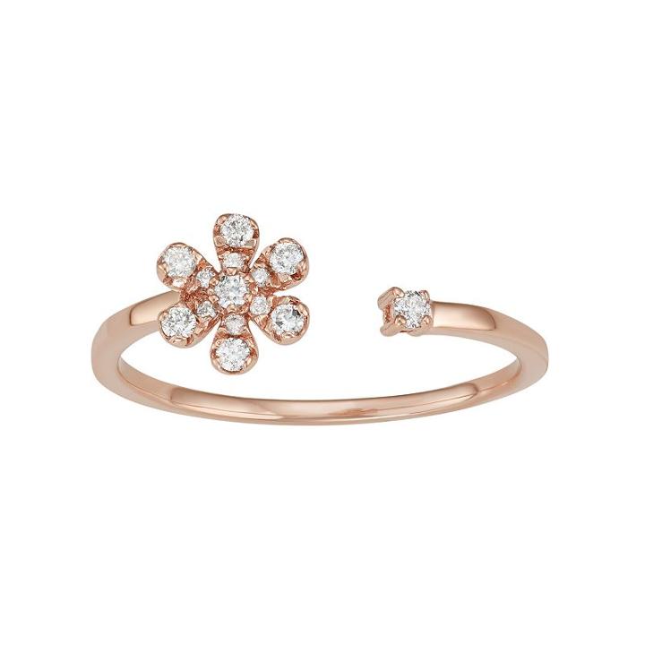 10k Rose Gold 1/6 Carat T.w. Diamond Flower Open Ring, Women's, Size: 8, White