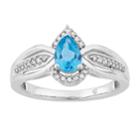 10k White Gold Swiss Blue Topaz & 1/6 Carat T.w. Diamond Teardrop Ring, Women's