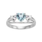 Sterling Silver Simulated Aquamarine & Lab-created White Sapphire Triple Heart Ring, Women's, Size: 7, Blue