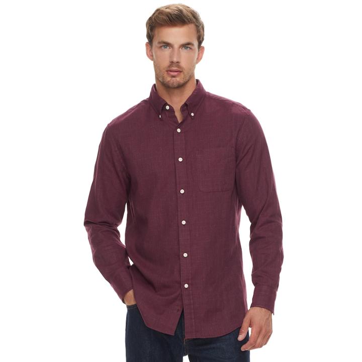 Men's Sonoma Goods For Life&trade; Modern-fit Double-cloth Woven Button-down Shirt, Size: Xl, Dark Red
