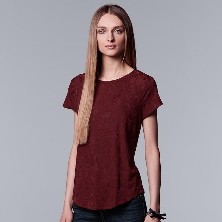Petite Simply Vera Vera Wang Jacquard Tee, Women's, Size: Xs Petite, Dark Red