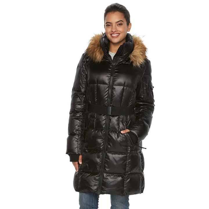 Women's S13 Nolita Hooded Metallic Down Long Puffer Jacket, Size: Large, Oxford