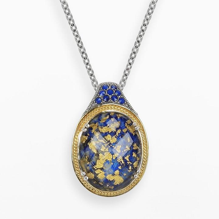 Lavish By Tjm 14k Gold Over Silver And Sterling Silver Lapis And Crystal Doublet Pendant, Women's, Size: 18, Yellow