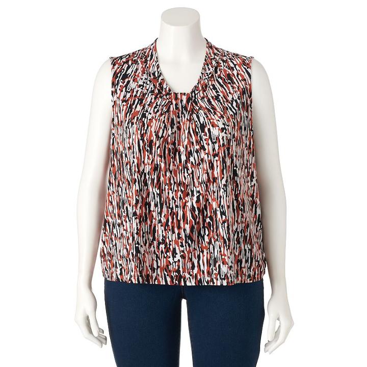 Plus Size Dana Buchman Printed Knot-front Top, Women's, Size: 1xl, Med Brown