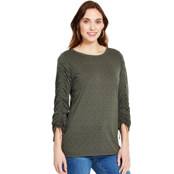 Women's Izod Dot Ruched-sleeve Top, Size: Xl, Dark Green
