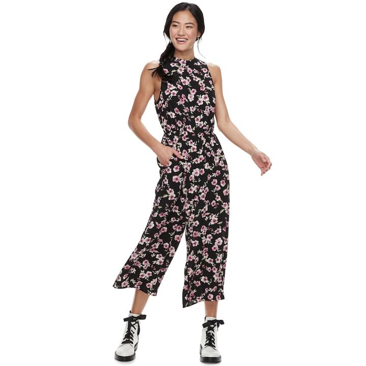 Juniors' Speechless Printed Halter Jumpsuit, Teens, Size: Xl, Red Overfl