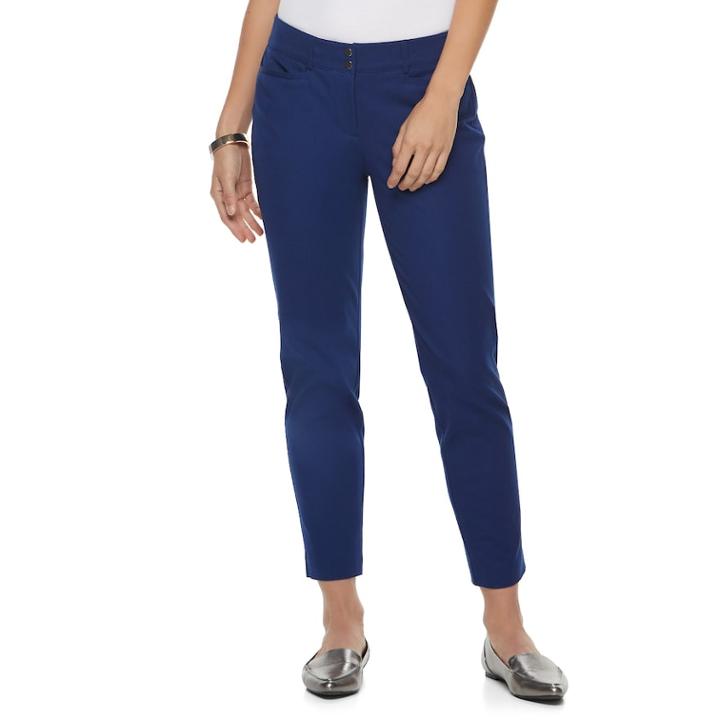 Women's Apt. 9&reg; Bistretch Midrise Ankle Pants, Size: 2, Dark Blue