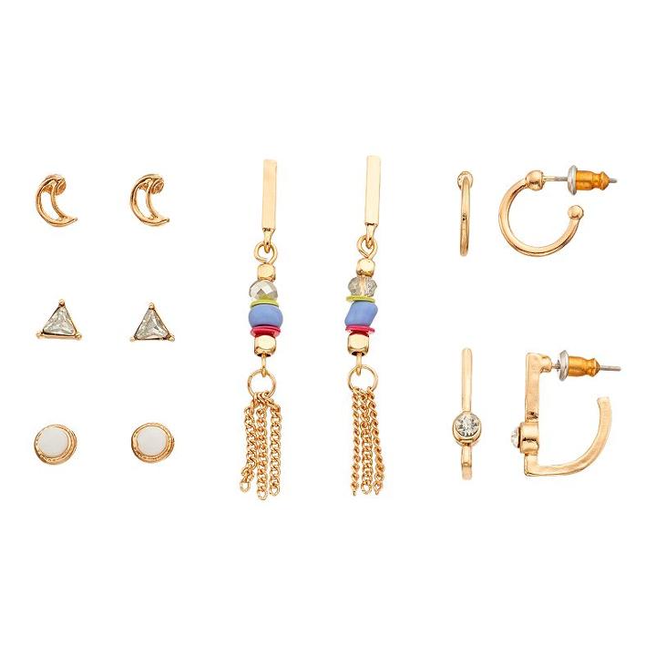 Mudd&reg; Crescent Stud, Fringe Drop & Hoop Earring Set, Women's, Multicolor