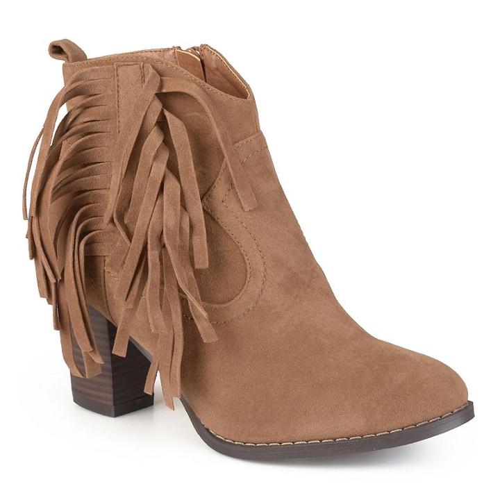 Journee Collection Spin Women's Faux Suede Fringed Booties, Girl's, Size: 6.5, Beig/green (beig/khaki)