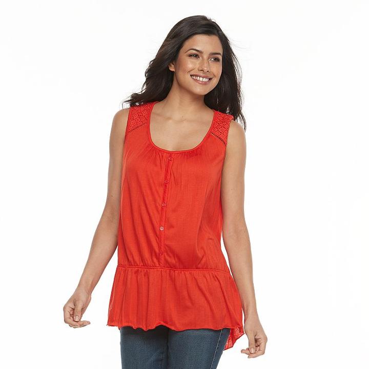 Women's French Laundry Crochet Peplum Tank, Size: Large, Brt Red