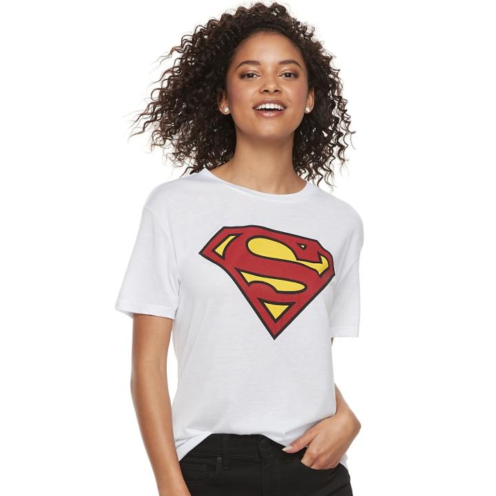 Juniors' Superman Shield Logo Tee, Teens, Size: Medium, White