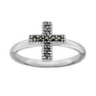 Stacks And Stones Sterling Silver Marcasite Cross Stack Ring, Women's, Size: 7, Black