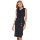 Women's Nina Leonard Embellished Linen Sheath Dress, Size: 16, Blue (navy)
