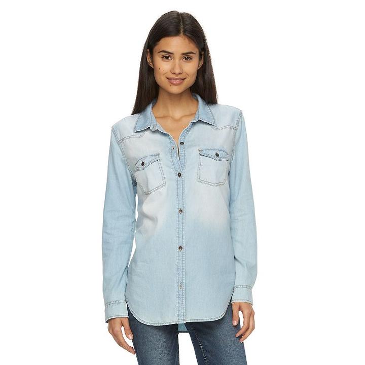Juniors' Mudd&reg; Button-front Shirttail Top, Girl's, Size: Xs, Blue