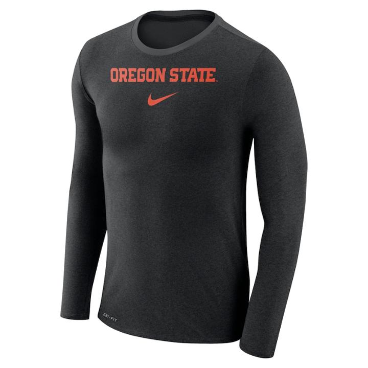 Men's Nike Oregon State Beavers Marled Long-sleeve Dri-fit Tee, Size: Medium, Black