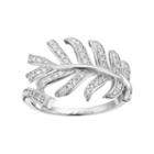 Fleur Silver Tone Cubic Zirconia Feather Ring, Women's, Size: 8, Grey