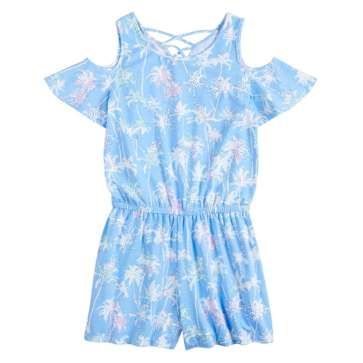 Girls 7-16 So&reg; Strappy Cold Shoulder Romper, Size: M/10, Light Blue