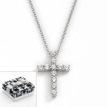 Diamonluxe Sterling Silver Simulated Diamond Cross Pendant, Women's, White